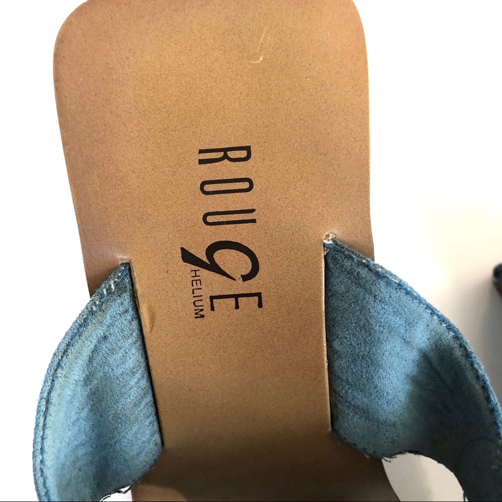 Rouge Helium Blue Suede Mules Thong Wedges - Picture 8 of 8